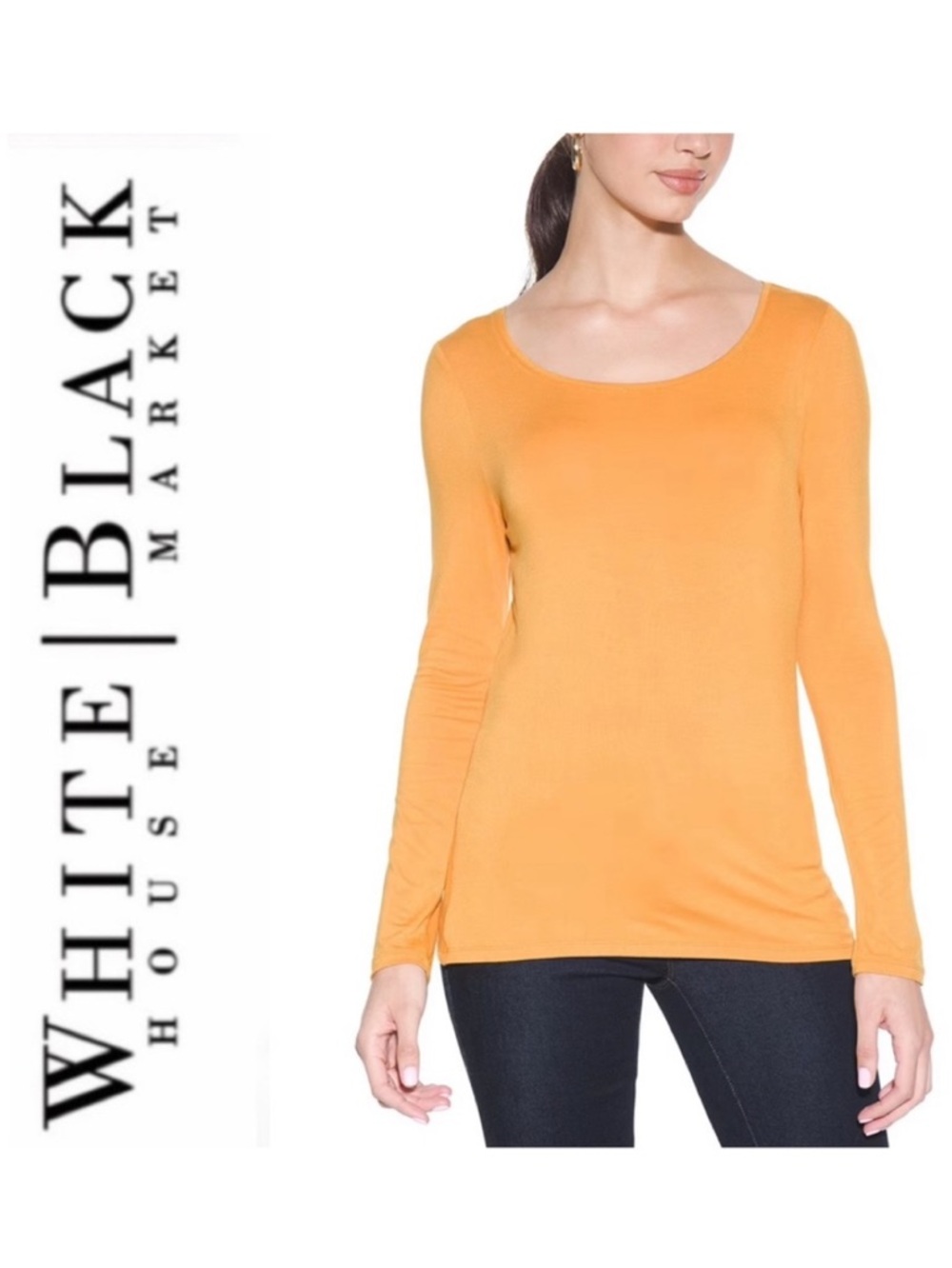NWT💕WHBM Long Sleeve Wide Scoop Neck Tee Shirt Top in Aura | Sz S